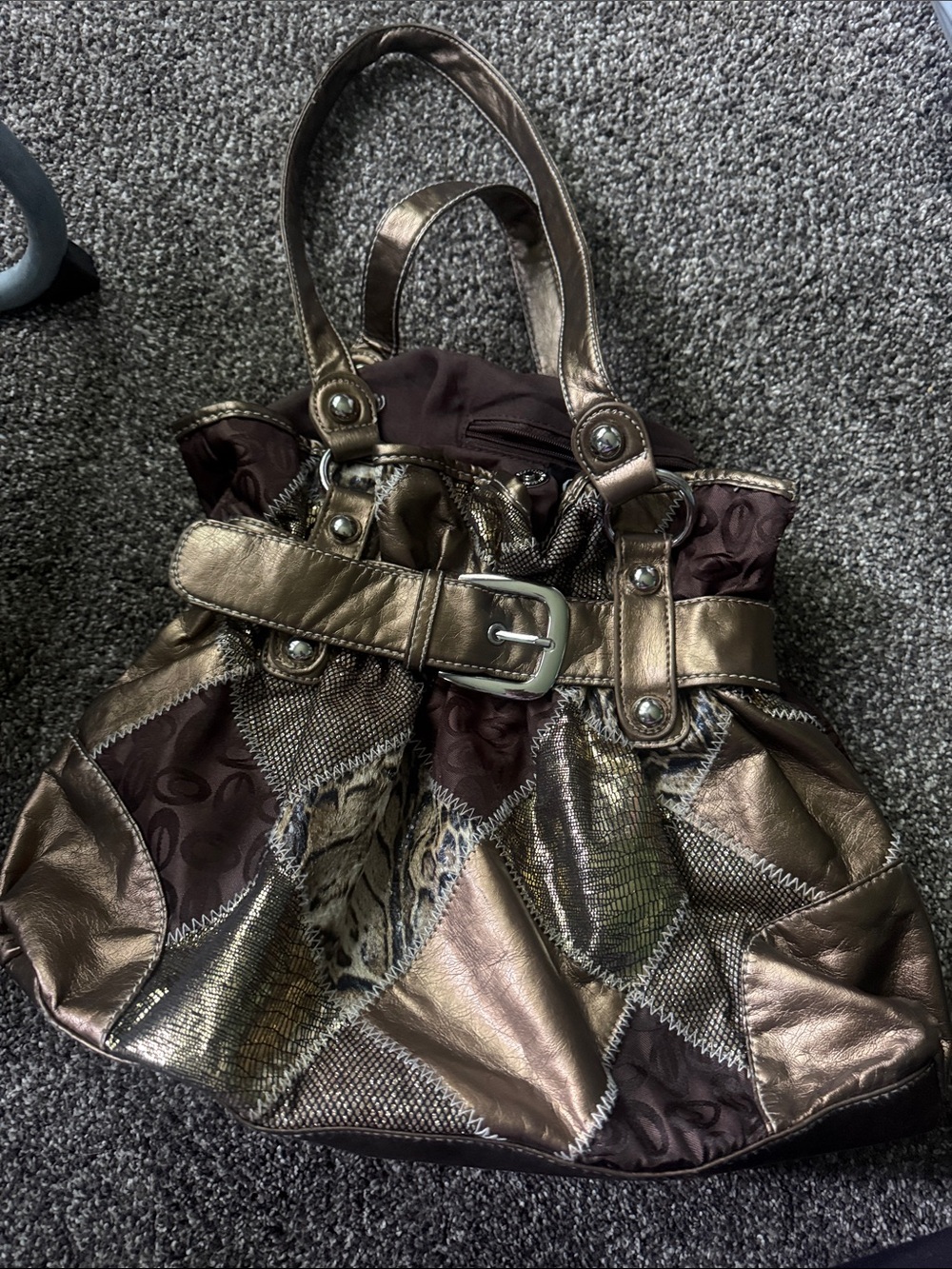 Metallic Bronze Patchwork Tote Bag - Chateau